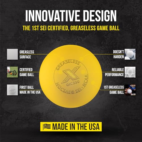 PEARL X Greaseless Lacrosse Balls by Guardian Innovations - Official Ball of NCAA Championships - Meets NOCSAE Standards and SEI/NCAA Certified - color: Yellow, size: 3 Pack