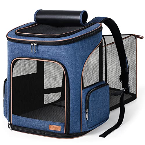 Lekereise Large Cat Backpack Carrier Fit Up to 20 25 Lbs, Expandable Pet Carrier Backpack Foldable Dog Backpack Carrier, Blue - color: Blue, size: 24.4"L x 14"W x 16.2"H