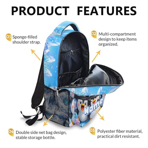Kids Backpack for Toddlers Boys Girls Custom Penguin Schoolbag for School Travel Picnic, Lightweight Cute Animal Bookbag Kindergarten Preschool Elementary - color: White