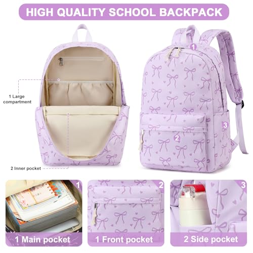 LOIDOU Girls Backpack for Kids Cute School Bookbag - color: Purple-1, size: L-17"