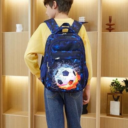 LEDAOU Girls Boys Backpack with Lunch Box, 3-Piece School Bookbag Set - color: A-soccer Blue