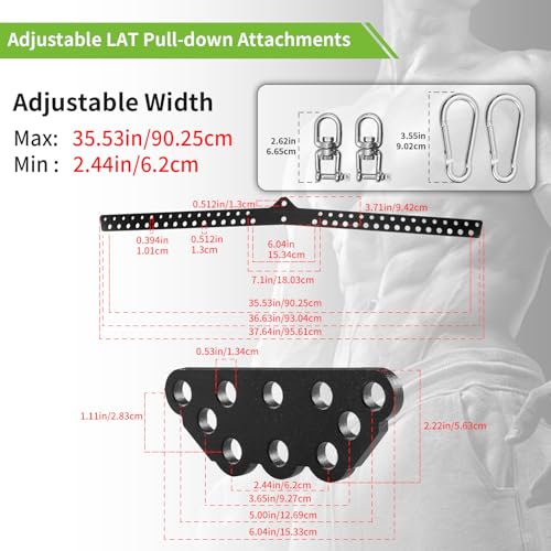 Multi-Grip LAT Pull Down Bar Hardened Powder-Coated Finish, 360° Rotating Stainless Steel Adapter, Neutral & Wide Grip Spreader Bar for Pulley System Gym & Cable Machines - color: BLACK-38&6in