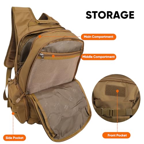 35L Tactical Backpack for Men, MOLLE Military Bug Out Bag, Waterproof Rucksack for Hiking with Hydration Port Tan - color: Tan