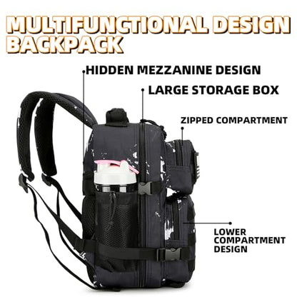 9L Mini Tactical Backpack for Men and Women Tactical Backpack Small for Hiking Small Tactical Bag Fitness Pack - color: Black & White Dots