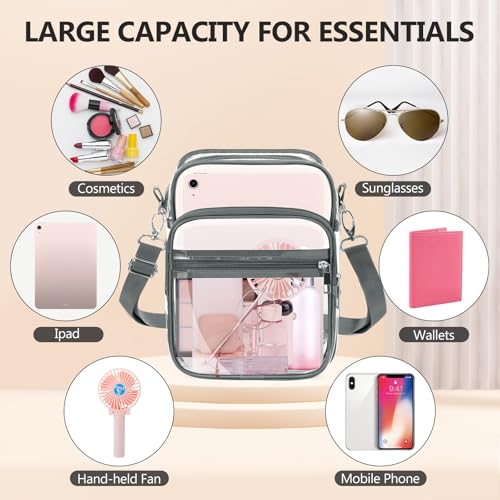 Blvornl Clear Crossbody Bag with Adjustable Shoulder Strap, Stadium Approved PVC Purse Bag, Messenger Bag - color: Grey, size: X-Large