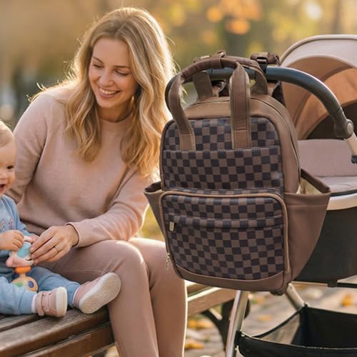 miss fong Small Diaper Bag - Baby Diaper Bag Backpack Checkered Diaper Bag with Changing Pad Baby Backpack for Travel Daycare Mommy Diaper Backpack Pañaleras Para Bebe for Mom & Dad -Coffee - color: Coffee