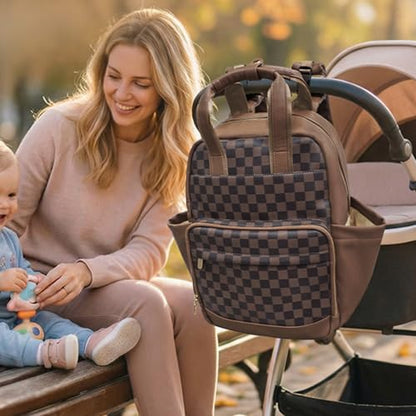 miss fong Small Diaper Bag - Baby Diaper Bag Backpack Checkered Diaper Bag with Changing Pad Baby Backpack for Travel Daycare Mommy Diaper Backpack Pañaleras Para Bebe for Mom & Dad -Coffee - color: Coffee