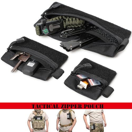 3 Pieces MINI Tactical Tool Zipper Pouch with US Patches & D-Ring Clips - Expansion Pouch,Bag Insert EDC Organizer,Utility Storage Accessories with Hook Fasteners for Vest Backpack Bag Hook and Loop
