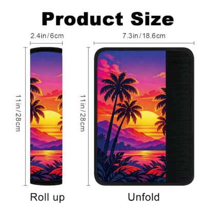 2Pcs Soft Auto Seat Belt Cover Pads, Tropical Sunset Car Seatbelt Shoulder Cushion for Comfortable Driving, Compatible with All Cars' Seatbelt and Backpack Straps 11x2.4inch - color: Sunset