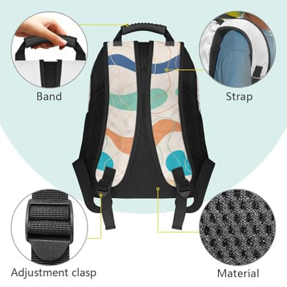 Abstract Line Stripe Print Large Capacity 17 Inch Laptop Backpack for Men & Women - Durable Water Resistant College School Bookbag, Front Zipper Pocket & Side Water Bottle Pockets - color: Abstract Line Stripe Print