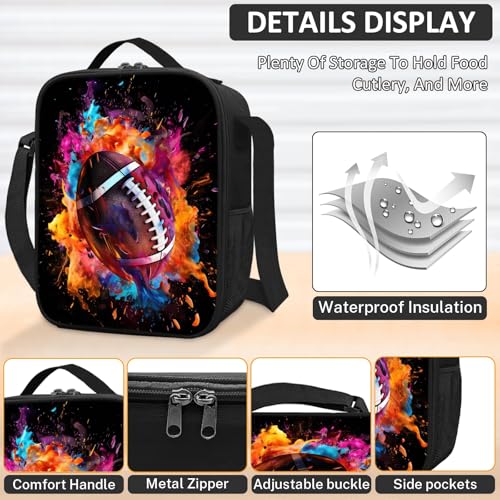 School Backpack for Boys - 4pcs Ameriacn Football Boys Backpack with Lunch Box and Pencil Case for Kids Children Teens Elementary Middle School - Students Bag for Ages 6-18,17″Bookbag Travel Back Pack - color: American Football-05-backpack Set