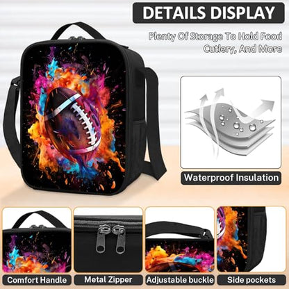 School Backpack for Boys - 4pcs Ameriacn Football Boys Backpack with Lunch Box and Pencil Case for Kids Children Teens Elementary Middle School - Students Bag for Ages 6-18,17″Bookbag Travel Back Pack - color: American Football-05-backpack Set