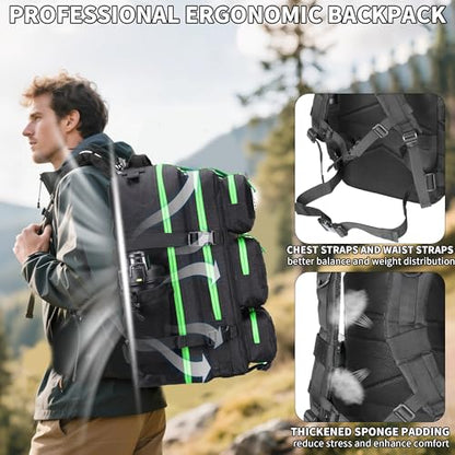 55L Tactical Backpack Heavy Duty Military Rucksack Molle Backpack 3 Day Assault Pack for Work Outdoors - color: Blackgreen
