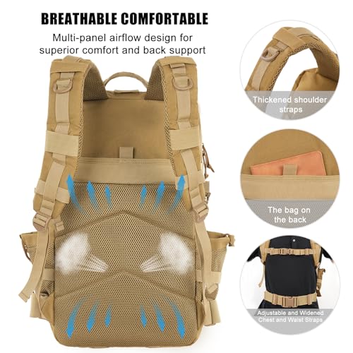 Military Tactical Backpack 50L Large Day Backpack for Men Molle Army 3 Days Assault Pack Bug Out Bag Water Resistant and Heavy Duty Hiking Treeking Rucksack - Brown - color: Brown, size: 50L