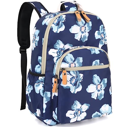 Leaper Water-resistant Floral Laptop Backpack Women Travel Daypack Floral Blue - color: Blue-floral[8005], size: Large