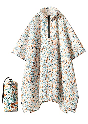 PTEROMY 3-in-1 Hooded Rain Poncho for Adult with Pocket, Waterproof Lightweight Unisex Raincoat for Hiking Camping Emergency - color: Mosaic 1/4 Zipper