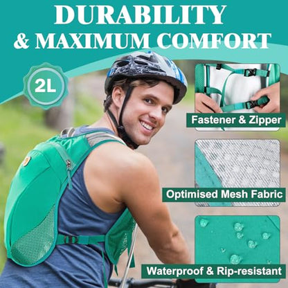 Hydration Backpack with 2L Water Bladder Bag, Lightweight and Breathable Running Vest for Men, Adjustable Chest Straps Water Pack for Cycling Hiking Climbing Outdoor - color: Turquoise