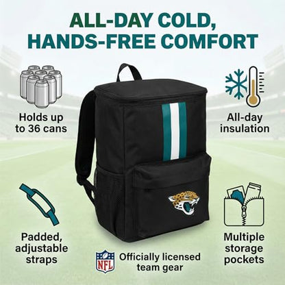 Cooler Backpack – Portable Soft Sided Ice Chest – Insulated Bag Holds 36 Cans - Football Gear – Show Your Team Spirit with Officially Licensed Fan Gear - style: Jacksonville Jaguars