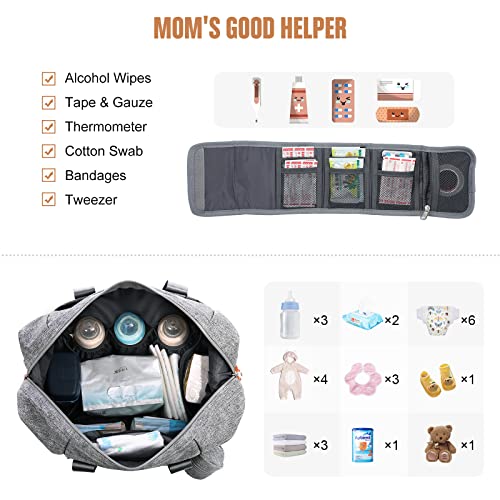 LOVEVOOK Diaper Bag Tote, Baby Diaper Bag Waterproof Travel Diaper Tote with Changing Pad - color: Light Grey