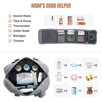 LOVEVOOK Diaper Bag Tote, Baby Diaper Bag Waterproof Travel Diaper Tote with Changing Pad - color: Light Grey