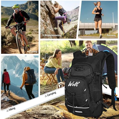 WOLT Hydration Backpack 18L Hiking Water Backpack with 2L Water Bladder for Men Women, Hydration Pack for Running Cycling Biking and Climbing - color: Black