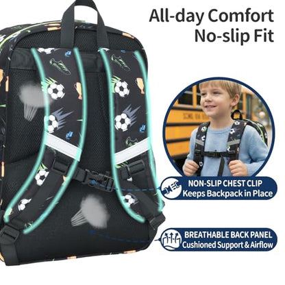 Kids Backpack for Boys - 17 Inch Insulated School Bag Ages 8-10 | Elementary Backpack for Grades 3-5, Fits Binder Laptop, Insulated Pocket, Reflective Strips, S-Curve Straps, Black Soccer - color: Black Football