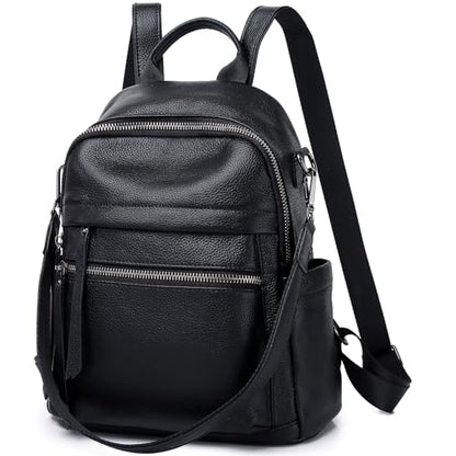 Genuine Leather Backpack Purse For Women Black | Real Soft Leather, Convertible, Ladies Daypack Shoulder Bag - color: Black