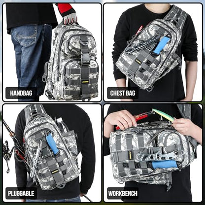 PLUSINNO Fishing Backpack Tackle Bag, Water-Resistant Backpack with Rod Holder, Ideal Gifts for Men - color: Acu Backpack With 4 Boxes