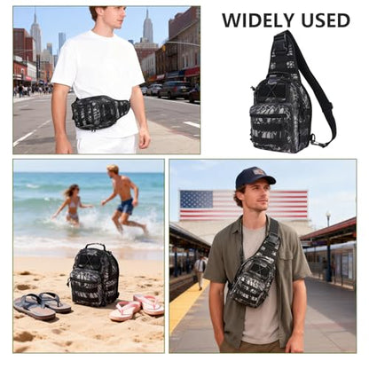 Fishing Backpack Small Fishing Tackle Storage Bag with 3 Methods of Carrying Large Capacity Sling Backpack for Outdoor Hiking Travel Hunting (Pythonskin Black) - color: Pythonskin Black