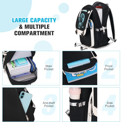 Bevalsa Backpack for Boys, Cool Luminous Boys Backpack with Sling Bag, Lunch Box & Pen Case, School Bags for Kids Children Teens Elementary Middle Schools, Bookbag Glow In The Dark (Black) - color: Black