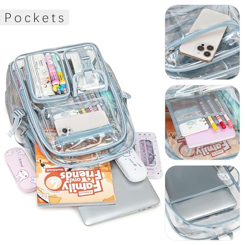 abshoo Large Clear Backpack For Girls Women Heavy Duty Clear Bookbag for School Transparent Backpack (Baby Blue) - color: Baby Blue