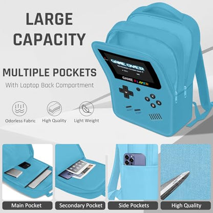 Gamer Backpack for Boys,School Boys Backpack for Kids Children Teens Elementary Middle High School,17" Large Capacity Student Bookbag & Multifunctional Video Game Travel Bag - color: Mint Blue-backpack Only