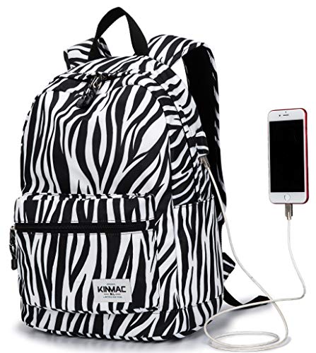 Kinmac Water Resistant Laptop Travel Outdoor Backpack with USB Charging Port for 13 inch 14 inch and 15.6 inch Laptop (Zebras) - color: Zebras