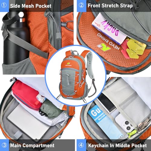 N NEVO RHINO Hiking Backpack 20L Water Resistant Outdoor Day Pack,Lightweight Travel Small Backpack for Men Women - color: Orange