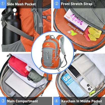 N NEVO RHINO Hiking Backpack 20L Water Resistant Outdoor Day Pack,Lightweight Travel Small Backpack for Men Women - color: Orange