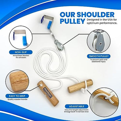 RangeMaster Econo Ranger Shoulder Pulley │ Physical Therapy Exercises │ Aids in Recovery and Rehabilitation │ Increases Mobility │ Wooden Handles for Comfort │ Metal Bracket Door Attachment - color: White