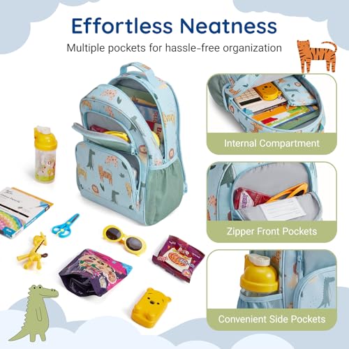 mommore Kids Backpack for Boys Girls 4-8 Kindergarten Elementary School Backpack with Lunch Box - 15” H Fit Folder - color: Animals Print, style: 3 Pcs