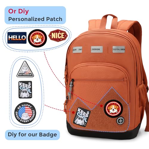 Swissdigital Design Big Student Laptop Backpack with Fun Personalized Patches For College Boy & Girl, Middle High School Teen Bookbag Cool Travel Daypack Orange - Includes 3 Patches | SD1718-33 - color: Burnt Orange
