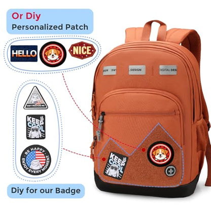 Swissdigital Design Big Student Laptop Backpack with Fun Personalized Patches For College Boy & Girl, Middle High School Teen Bookbag Cool Travel Daypack Orange - Includes 3 Patches | SD1718-33 - color: Burnt Orange