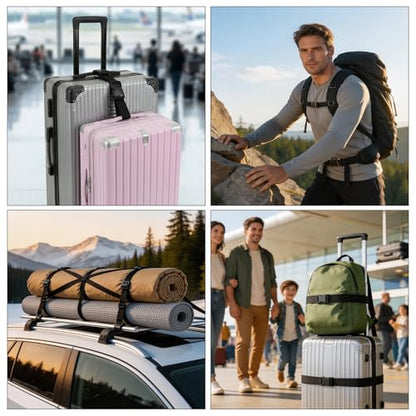 2 Pack Luggage Straps for Suitcases Adjustable Belt Luggage Connector Straps to Attach Backpack to Trolley, Connect 3 Bags Together for Travel