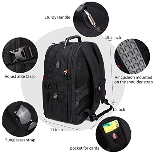 SHRRADOO Extra Large 50L Travel Laptop Backpack with combination lock, College Backpack Airline Approved Business Work Bag Fit 17 Inch Laptops for Men Women,Black - color: Black