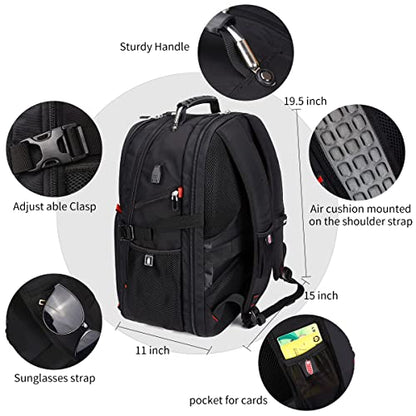 SHRRADOO Extra Large 50L Travel Laptop Backpack with combination lock, College Backpack Airline Approved Business Work Bag Fit 17 Inch Laptops for Men Women,Black - color: Black