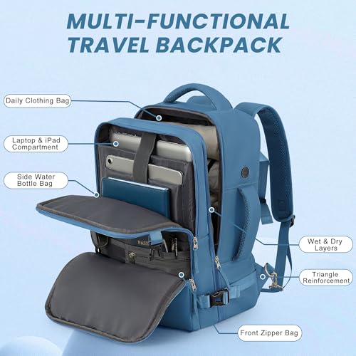 Sinaliy Travel laptop Backpack for Men Women, Personal Item Size Flight Approved, 16 Inch Laptop Bag with Multi-Pockets, College Computer Bag, Waterproof Carry On Backpack Casual Daypack Backpack - color: Deep Blue, size: Large