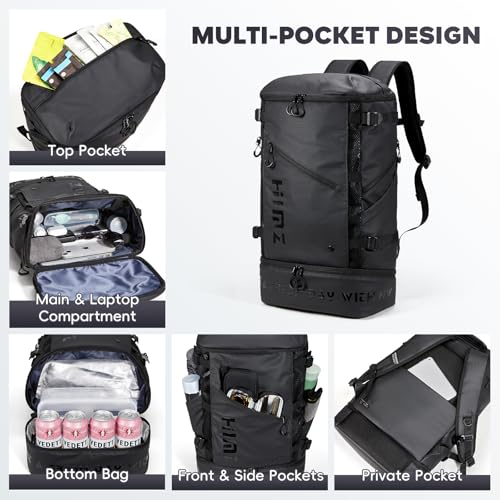 Backpack Cooler with Lunch Compartment, Heavy Duty Insulated Backpacks for Men Work, 35L Travel Backpacking -17 inch Laptop Bag Carry On Back packs for Airplane, Black - color: Black