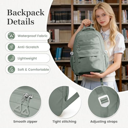 Backpack for College Students Women Men, Aesthetic Backpacks for Middle School, Waterproof Bookbag, Lightweight High School Backpack for Teens Boys Girls(Green) - color: Green