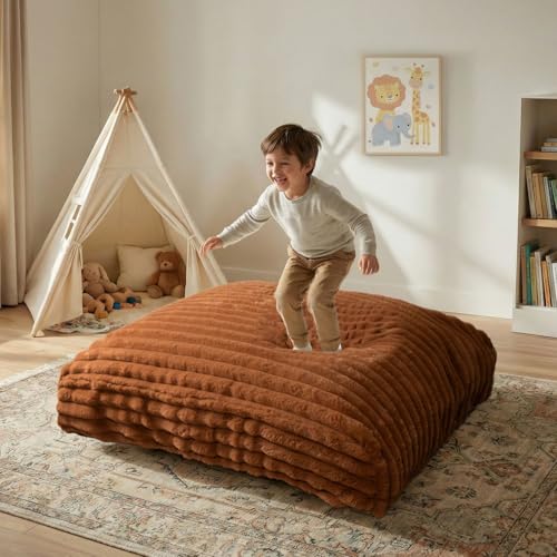 Matini Home Crash Pad - Sensory Pad with Cover Foam Blocks for Kids and Adults, Ideal Gymnastics Equipment to Jump, Play or Relax - Brown 60" X 60" - color: Light Brown, size: 60" X 60"