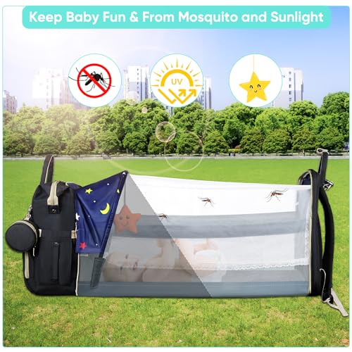 ZRSUN Diaper Bag Backpack, Multifunctional Baby Travel Bag with Foldable Changing Station, Portable Changing Pad, USB Charging Port, Black - color: Black