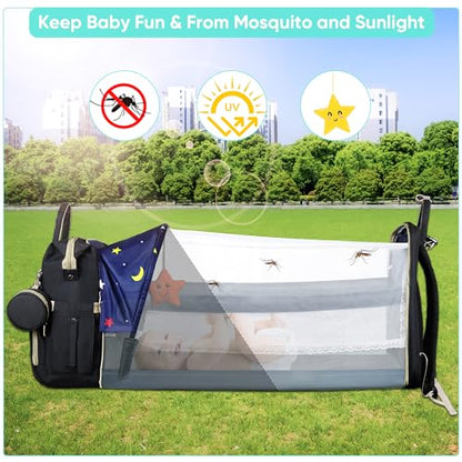 ZRSUN Diaper Bag Backpack, Multifunctional Baby Travel Bag with Foldable Changing Station, Portable Changing Pad, USB Charging Port, Black - color: Black