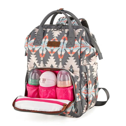 Montana West Wrangler Aztec Callie Diaper Bag Backpack with Stroller Straps Western Organized Multifunction Baby Travel Bag WG2210-9110GY - color: Star Dust