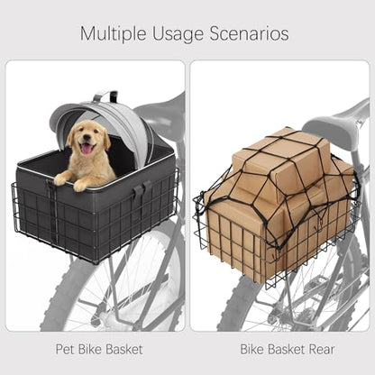 YEEGO DIRECT Dog Bike Basket for Rear Rack, 2-in-1 Pet Carrier & Cargo Basket, Detachable Dog Carrier for Bicycle with Safety Leash, Fits Small Medium Dogs Cats up to 20 LBS, Basket Patented Design
